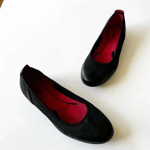 Ecco Bluma Black Leather Ballet Flats‎ Women’s Size 39 EU Mixed Media Comfort - Picture 5 of 12